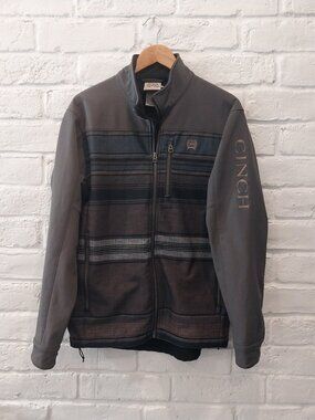 Cinch Mens S Bonded Softshell Jacket Grey Striped Fleece Lined Full Zip J1518006